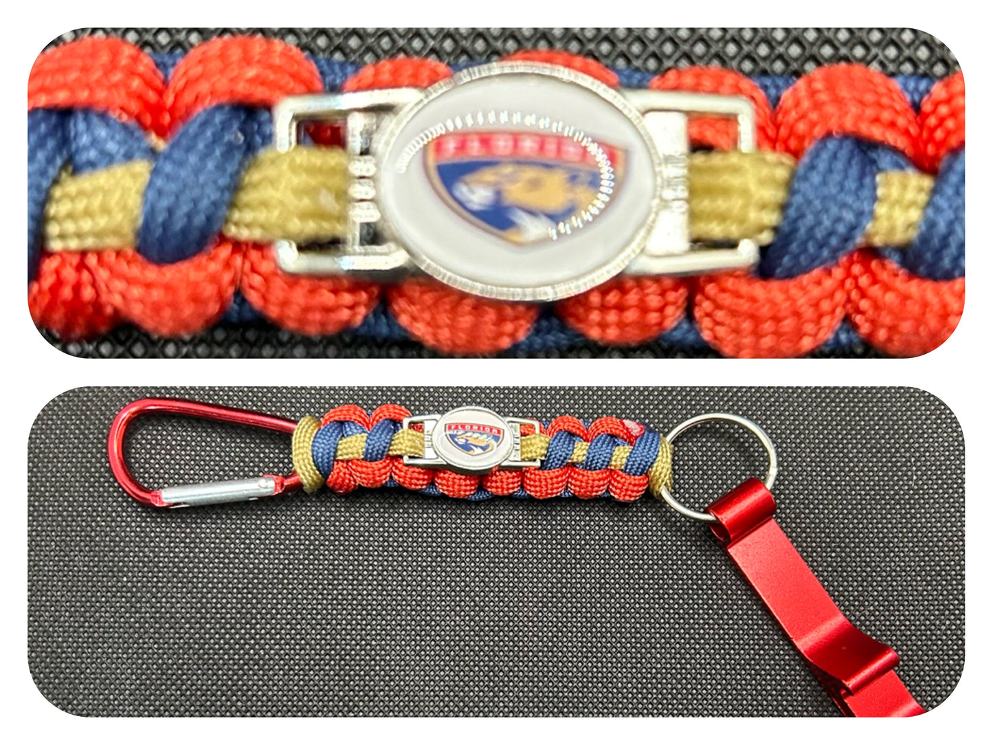 Florida Panthers Inspired Paracord/Survival Keychain w/Bottle Opener