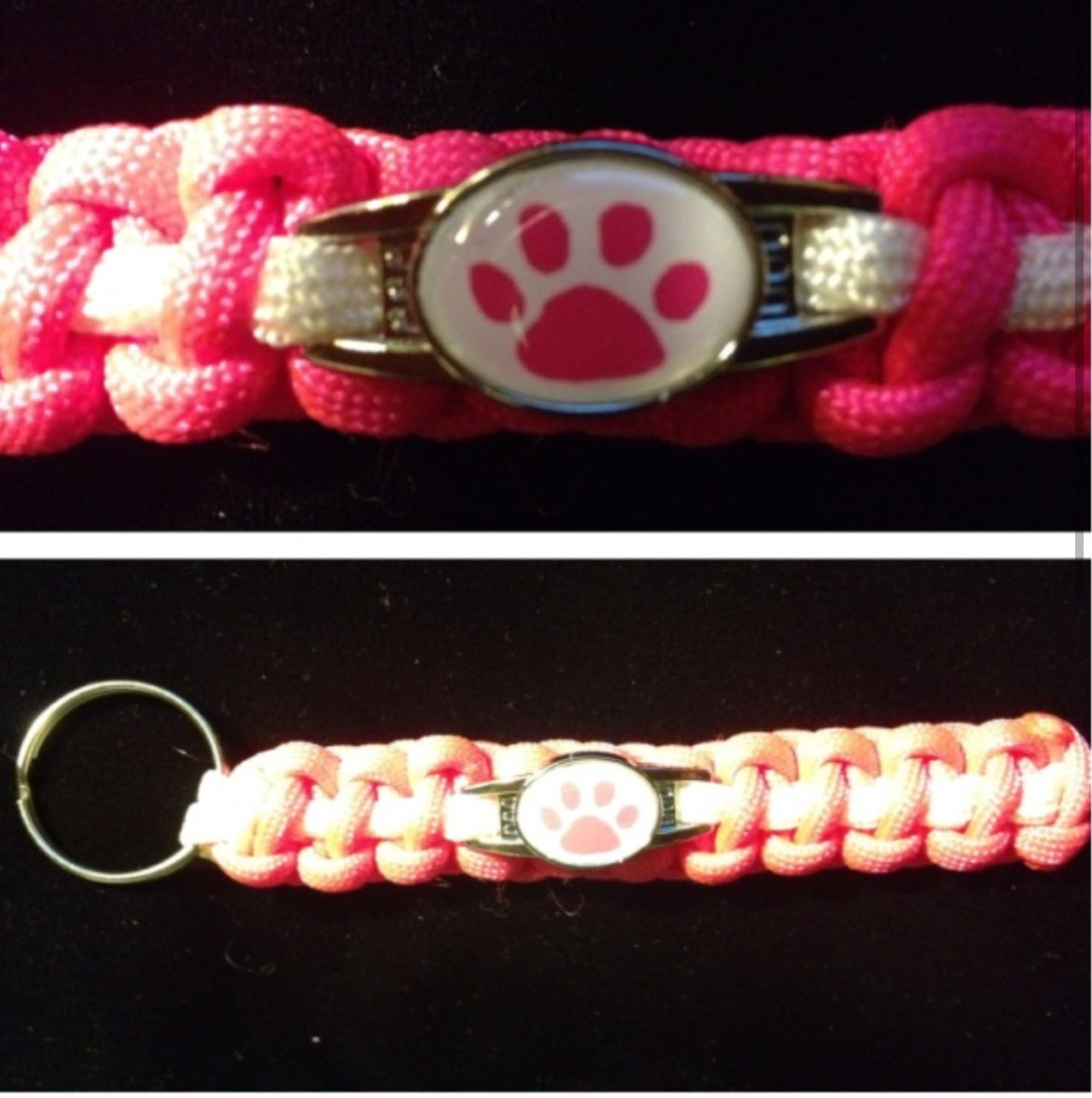 Pink Paw Paracord/Survival Keychain